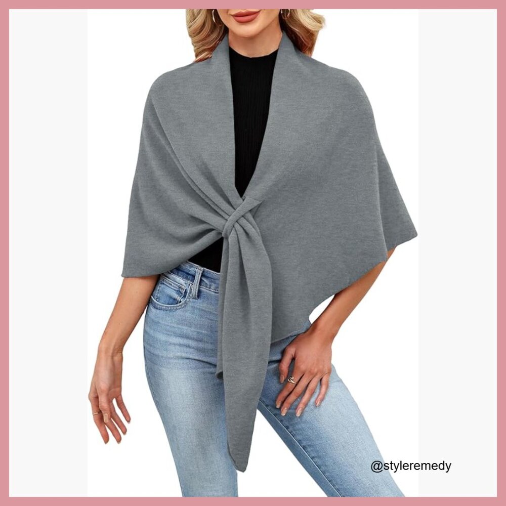 Soft Polyester Blend Knitted Open Front Poncho Sw… - image 1